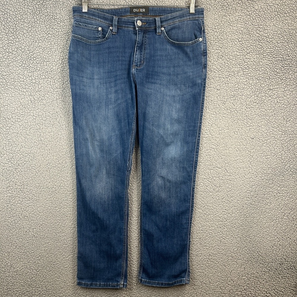 DU/ER Duer All Weather Blue‎ Denim L2X Relaxed Taper Stretch Jeans Men's 36x31